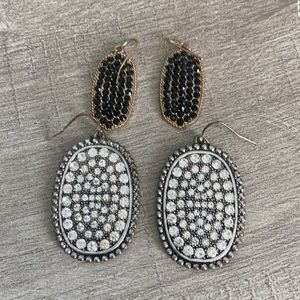 Cute bling earrings silver & black set